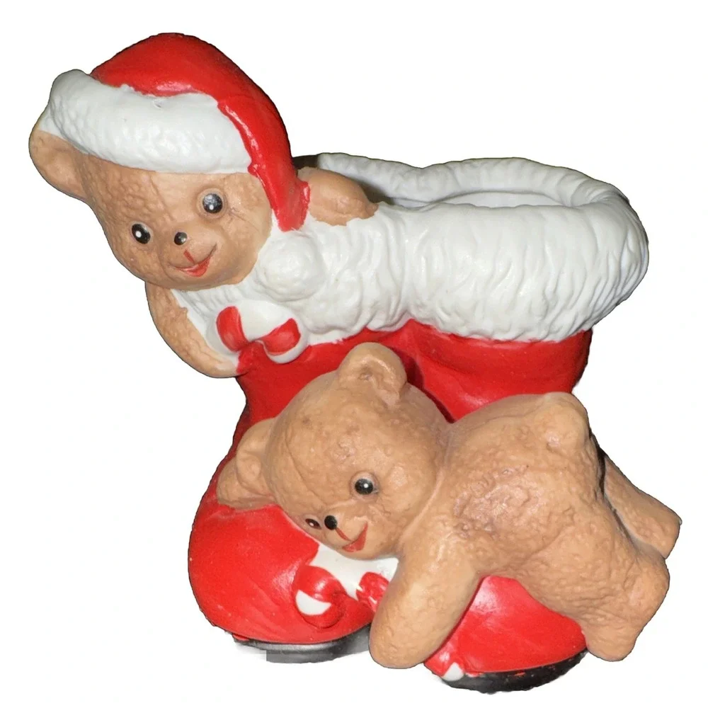 Vintage 1988 House of Lloyd Teddy Bears on Santa Boots Ceramic Figurine Planter‎